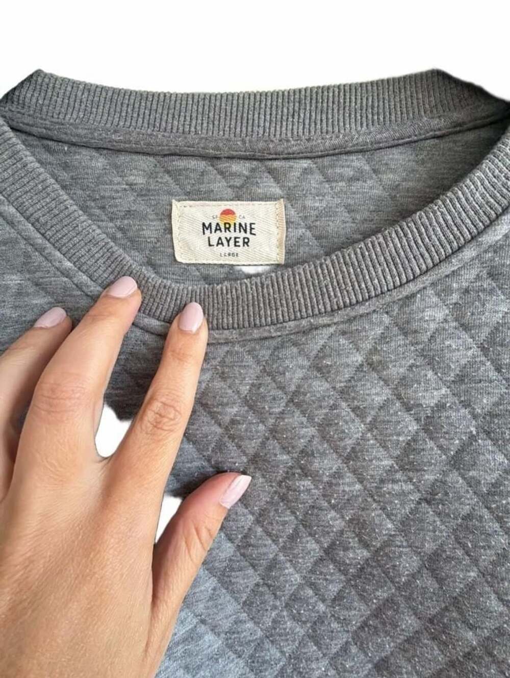 Marine Layer Corbet Quilted Crewneck Men Size Large Grey Sweatshirt